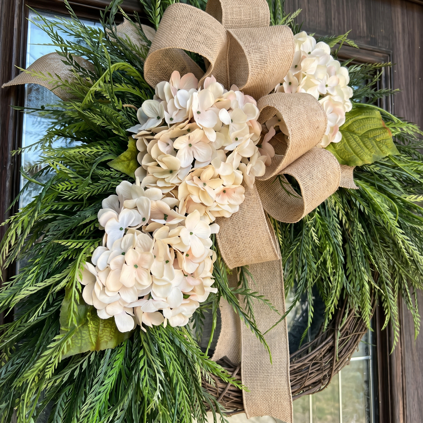 24" Farmhouse Front Door Wreath with Burlap Bow