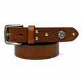 1.5″ Wide Cognac Western Leather Belt with Floral Concho Studs