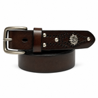1.5″ Wide Cognac Western Leather Belt with Floral Concho Studs