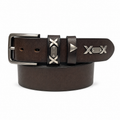 1.5″ Wide Espresso Western Leather Belt with Cross Metal Accents