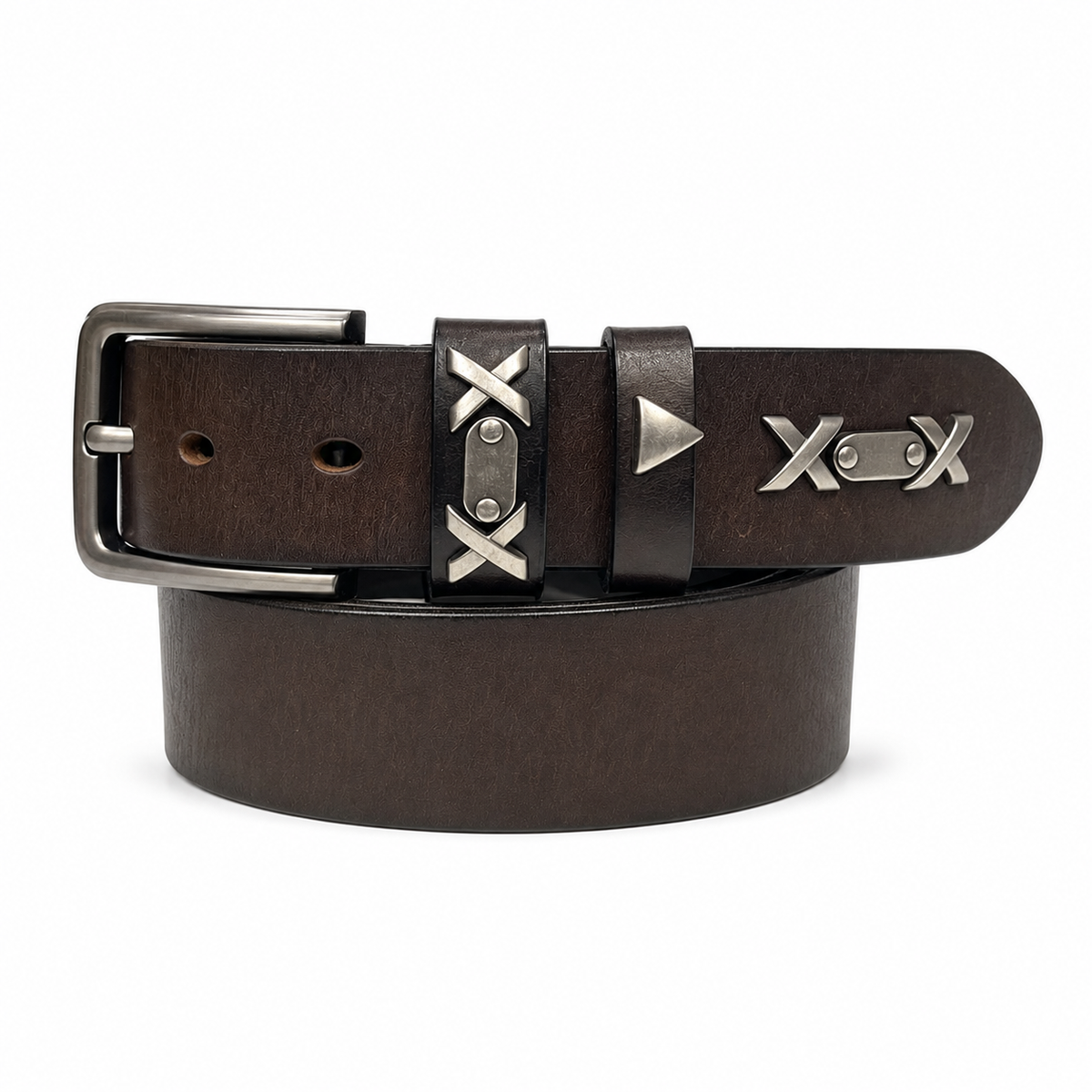 1.5″ Wide Espresso Western Leather Belt with Cross Metal Accents