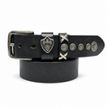 1.5″ Wide Western Concho Leather Belt with Shield Hardware