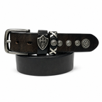 1.5″ Wide Western Concho Leather Belt with Shield Hardware