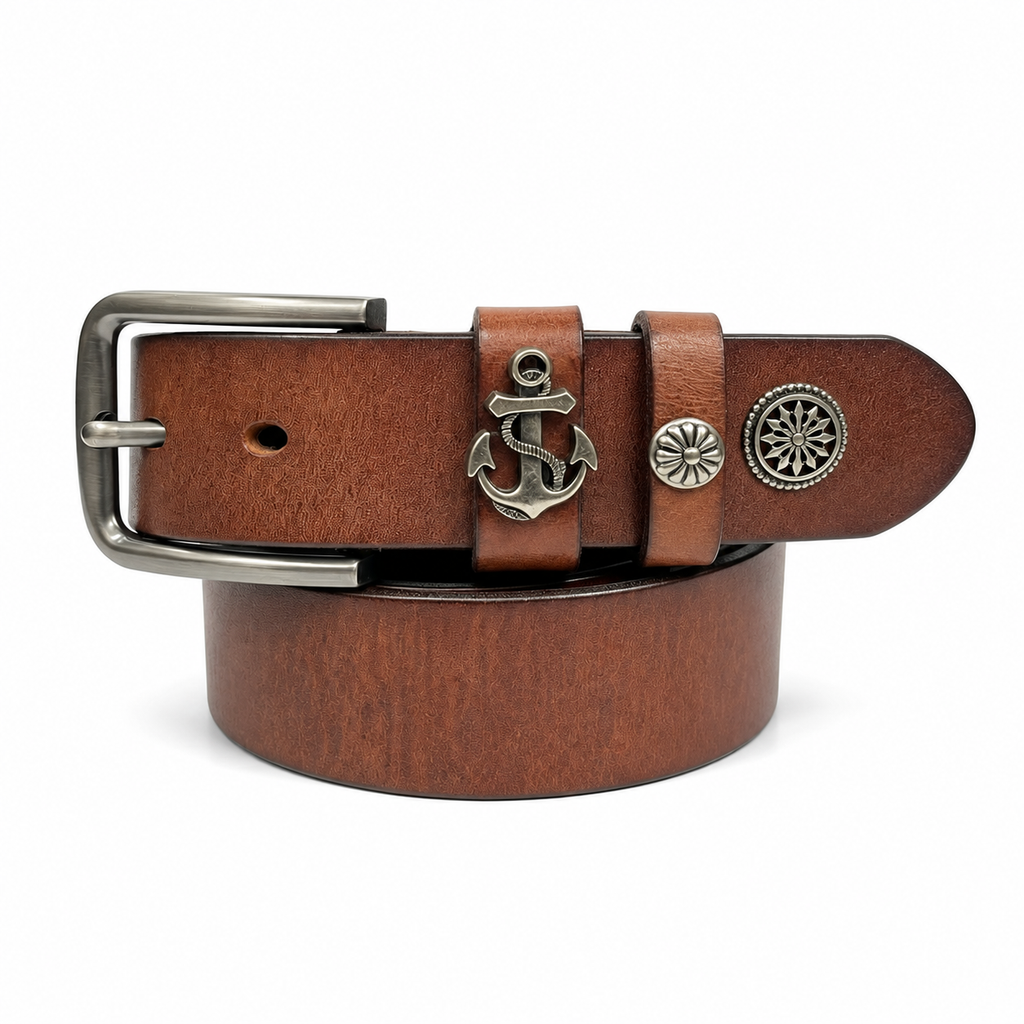 1.5″ Wide Western Concho Leather Belt with Statement Emblem