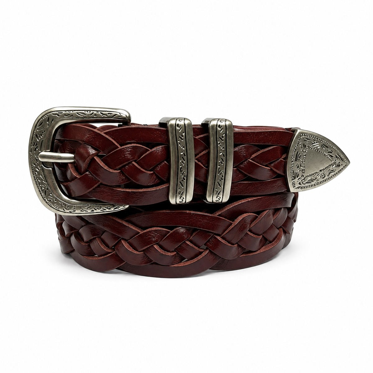 1.1 ″ Wide Braided Western Leather Belt with Engraved Hardware
