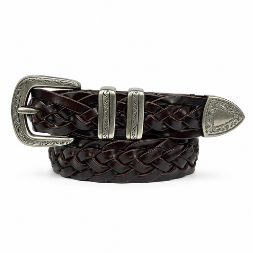1.1 ″ Wide Braided Western Leather Belt with Engraved Hardware