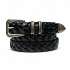 1″ Wide Braided Leather Belt with Antique Silver-Tone Western Buckle