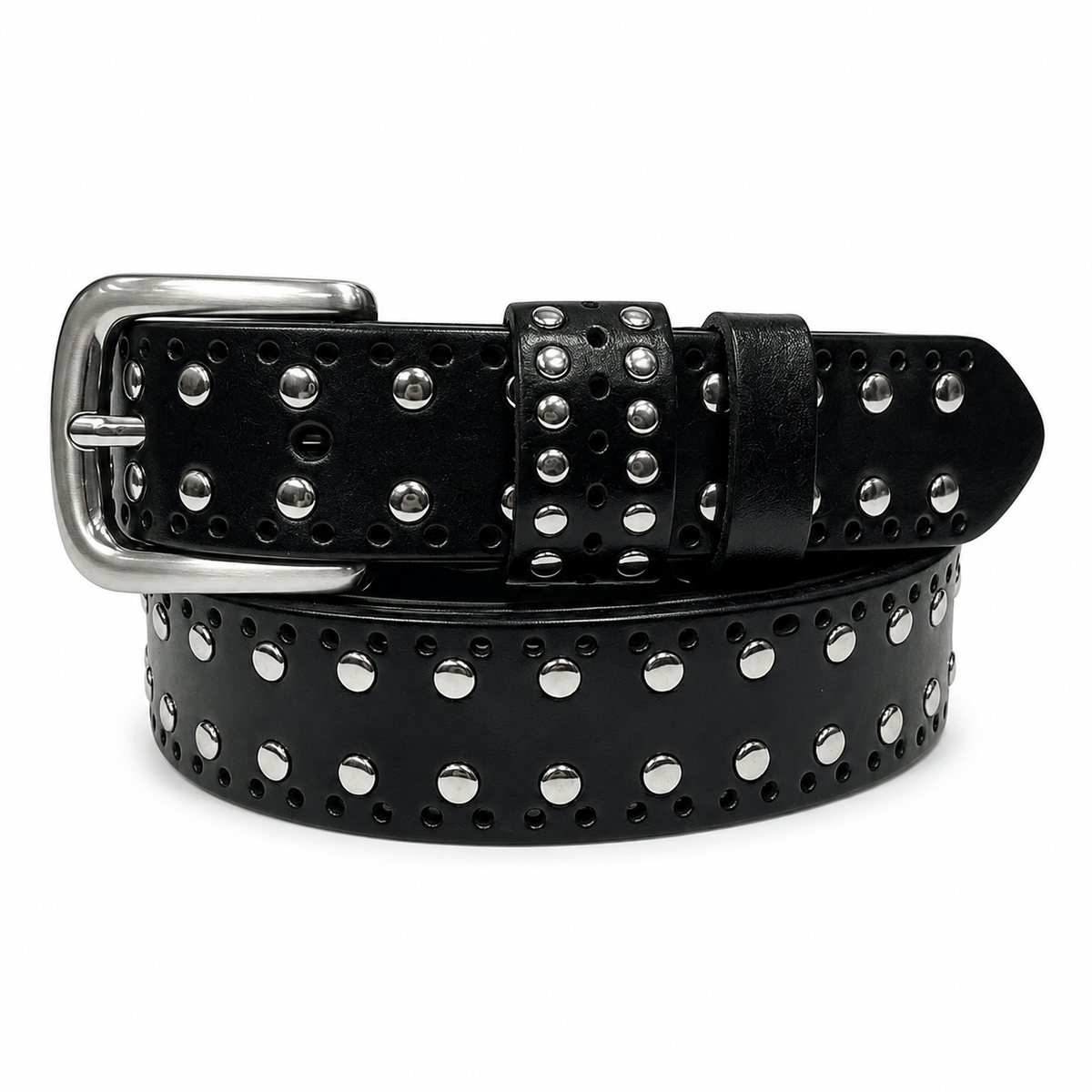 1.1″ Wide Studded Western Leather Belt with Double-Row Rivets